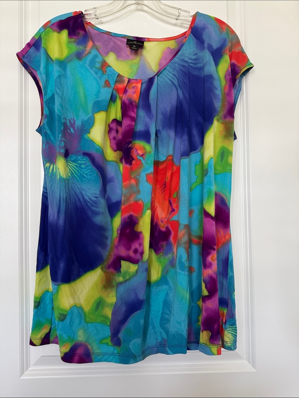 Worthington Bright Multi-Color Floral Cap-Sleeve Women's Top